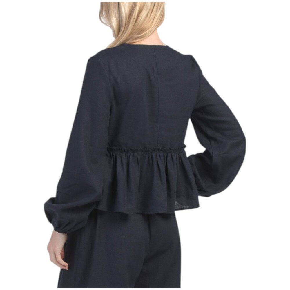 AVEC LES FILLES Linen Blend Front Tie Top - Picture 3 of 3